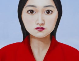 melissa chen red portrait self portrait oil painting red coat