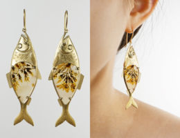 melissa chen lunar rain jewellery design surreal dendritic agate herring fish earrings