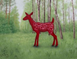 melissa chen red fawn forest oil painting