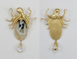 melissa chen lunar rain octopus ink dendritic agate moonstone brooch