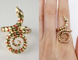 Lunar Rain Melissa Chen Green and Red Spiral Tailed Snake Ring archive
